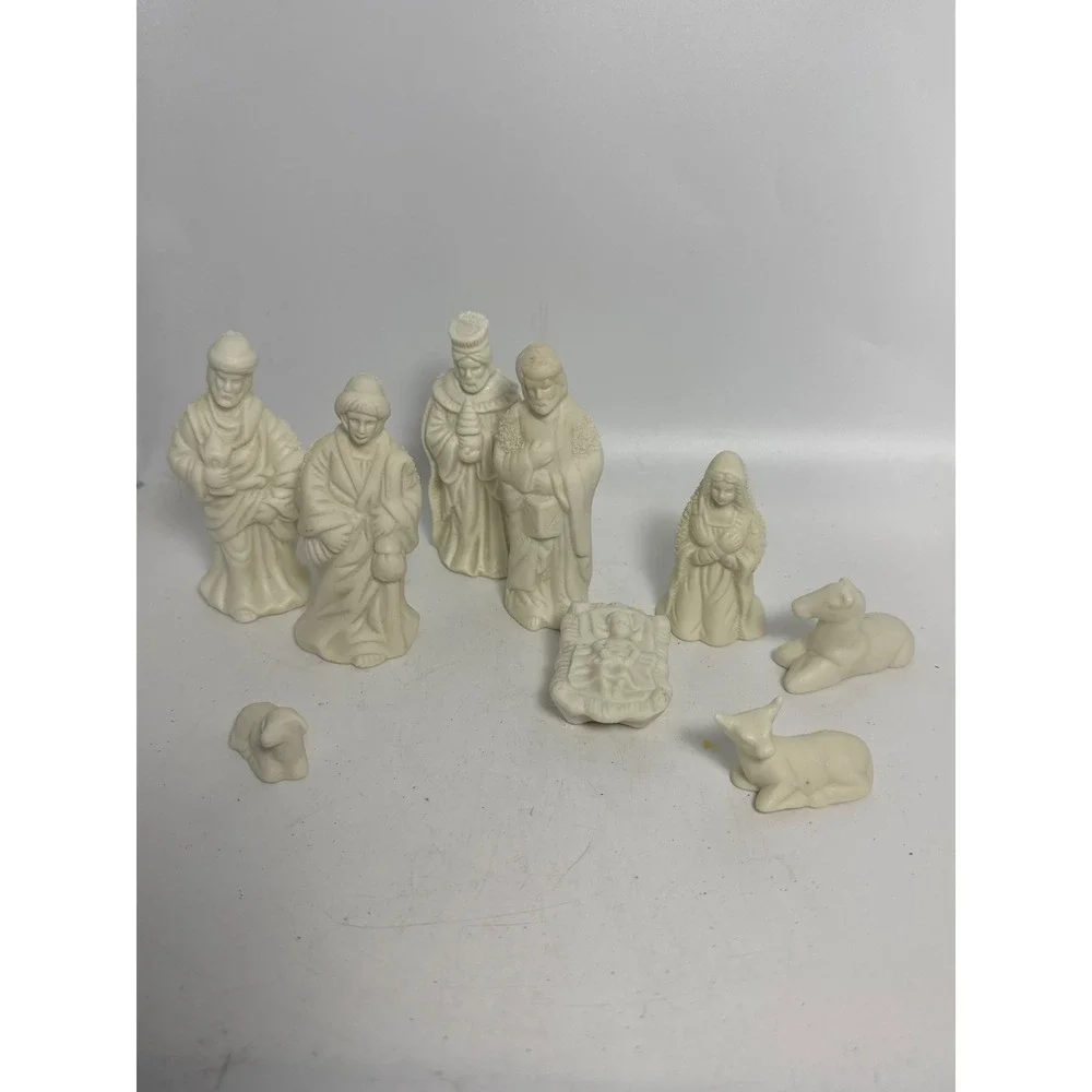 Unbranded Nativity Set 9 Piece Cream White Christmas Figurines Excellent Small